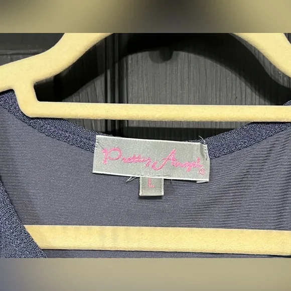 Pretty Angel Navy Patchwork Fringe Dress with Floral Applique - Picture 3 of 9